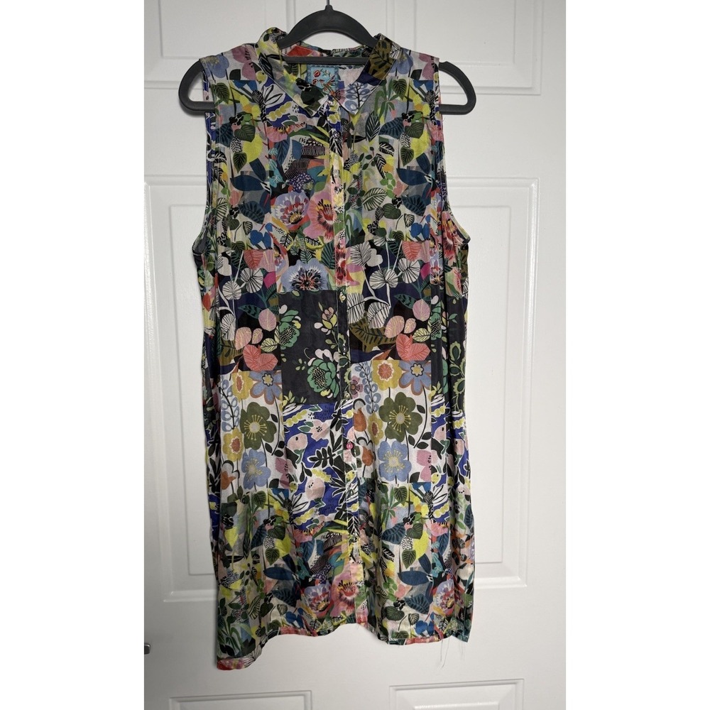 Johnny Was Chelsea Xanthe Silk Floral Sleeveless Tunic Blouse Shirt Size M